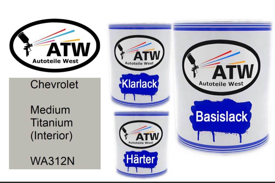 Chevrolet, Medium Titanium (Interior), WA312N: 1L Lackdose + 1L Klarlack + 500ml Härter - Set, von ATW Autoteile West.